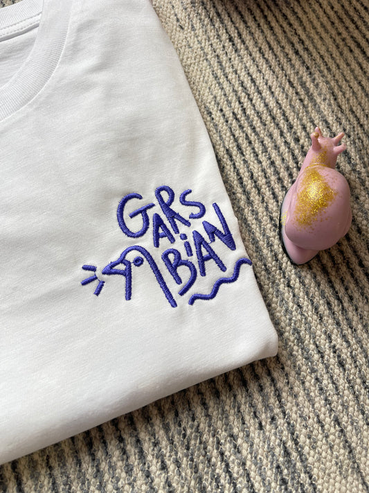gars bian t shirt violet brodé